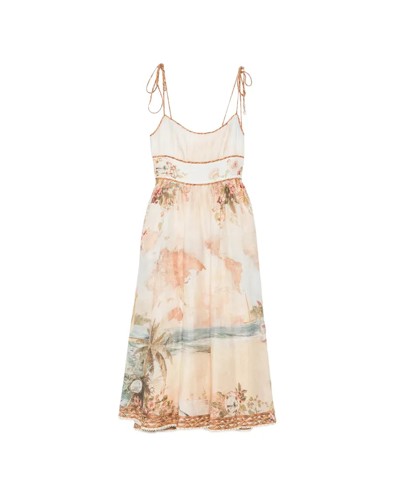 Zimmermann Map-print Tie-strap Dress Neutrals