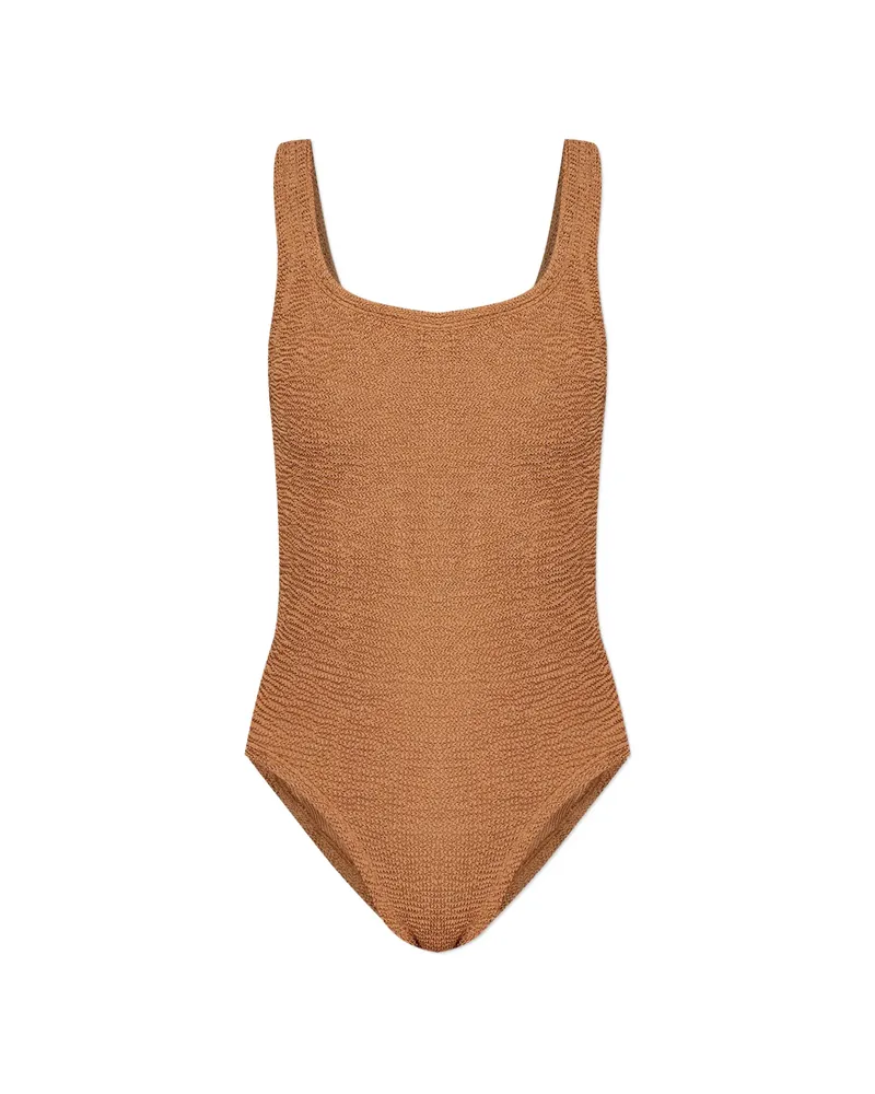 Hunza G Square Neck Crinkle Swimsuit Neutrals
