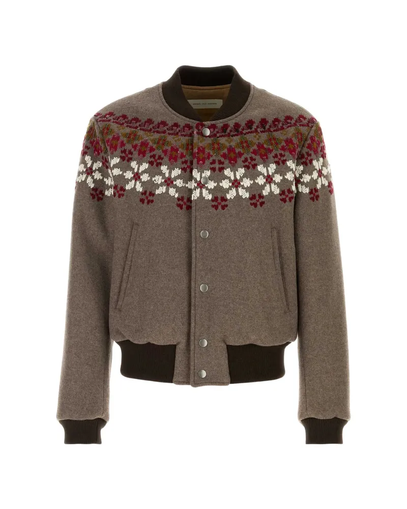 Dries van Noten Valtor Fair Isle Bomber Jacket Brown