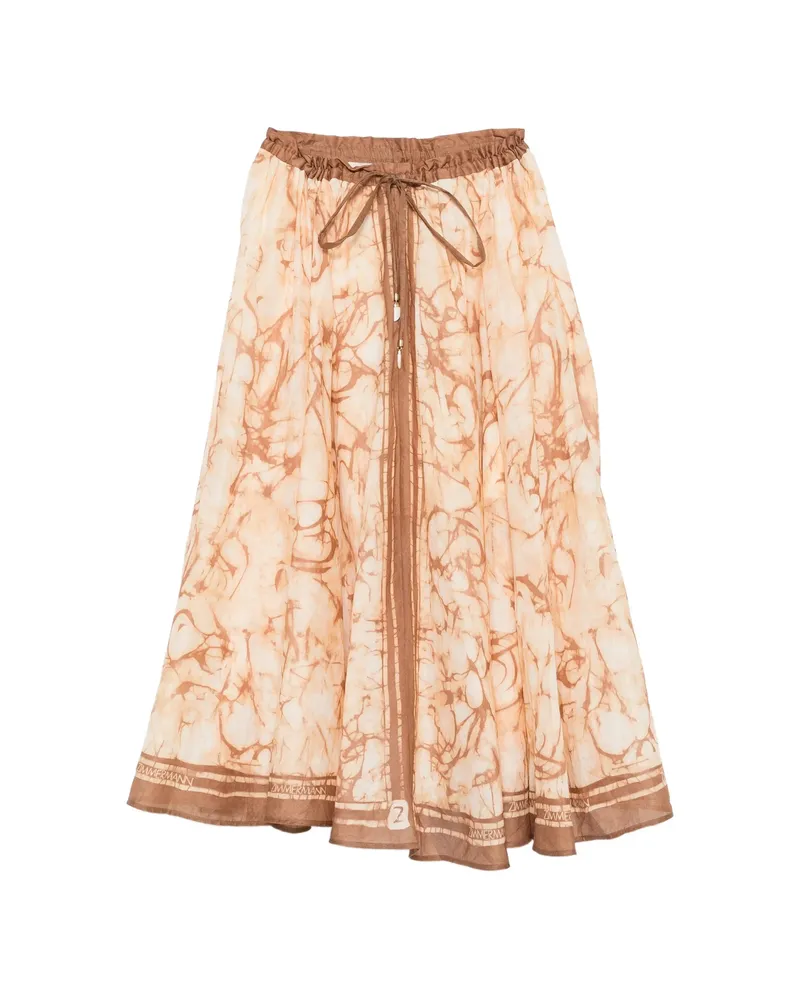 Zimmermann Midi Indra Tie-dye Drawstring Skirt Neutrals