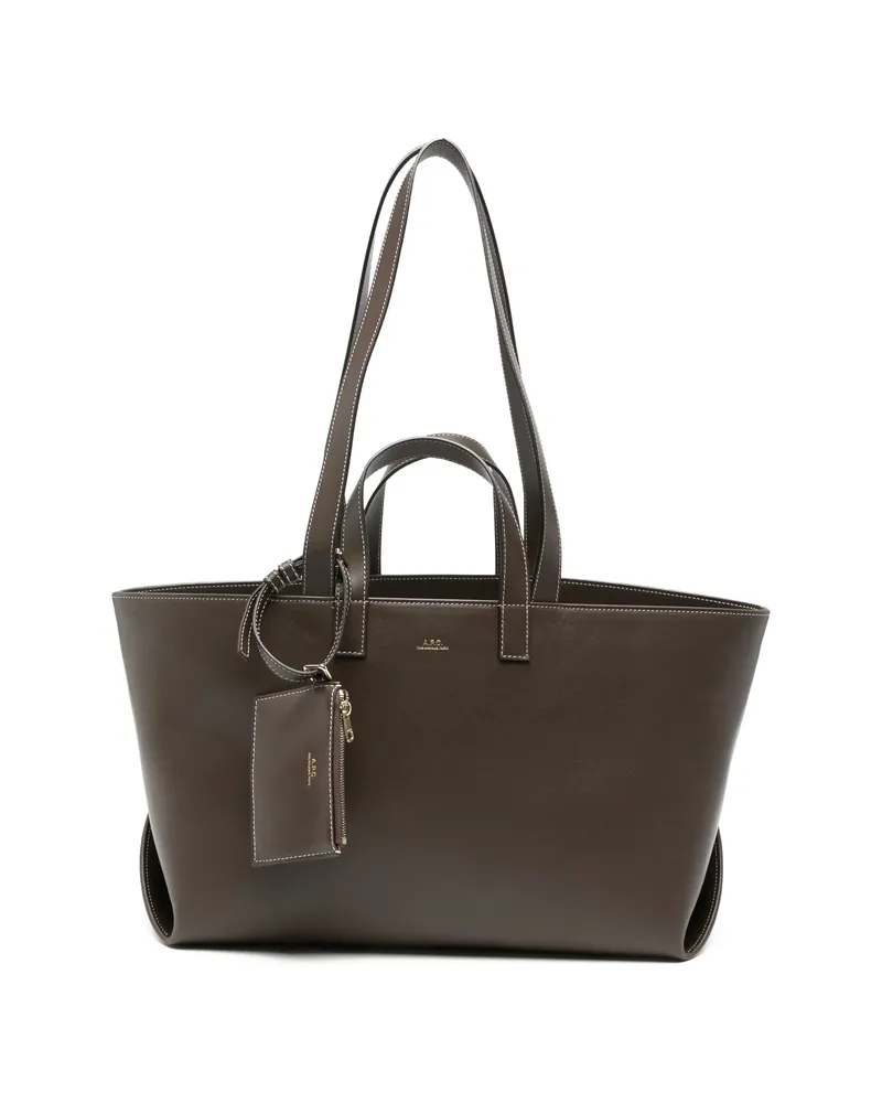 A.P.C. A. p.c. Contrast-stitching Leather Tote Bag Brown