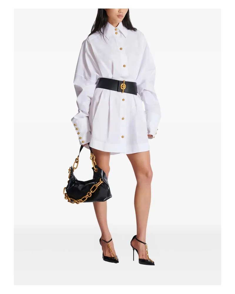 Balmain Buttoned Poplin Shirt Dress White