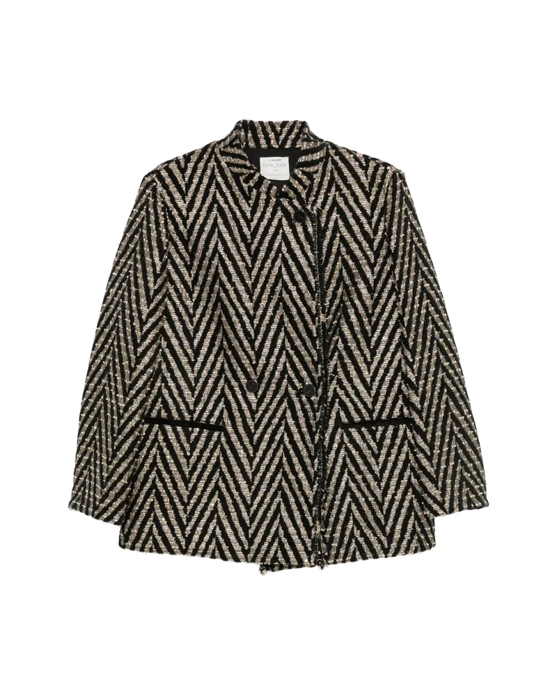 forte_forte Chevron-pattern Double-breasted Coat Black