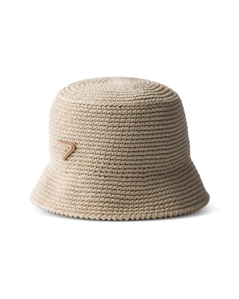 Prada Crochet Bucket Hat Neutrals