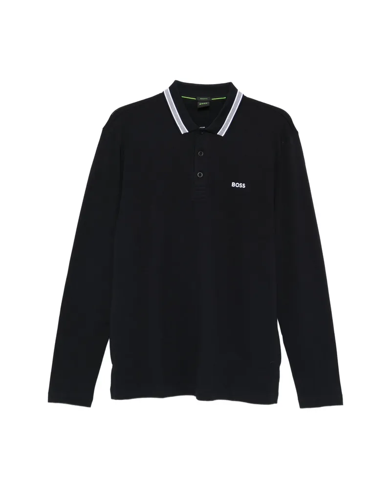 HUGO BOSS Long-sleeve Contrast-trim Polo Shirt Blue