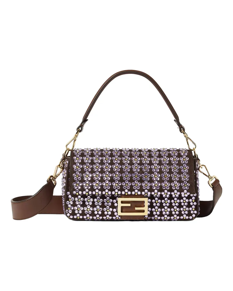 Fendi Medium Baguette Crystals-embellished Shoulder Bag Brown