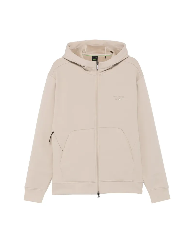 HUGO BOSS Zip-up Logo-print Hoodie Neutrals