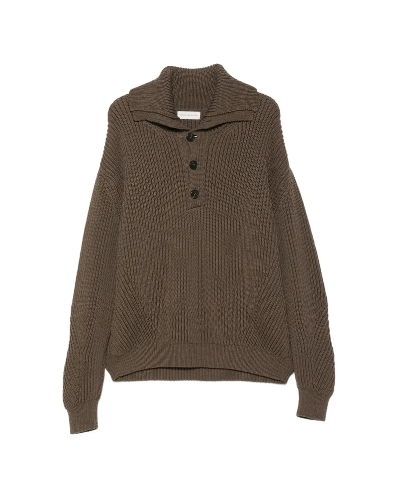 Dries van Noten Ribbed-knit Button-up Sweater Brown