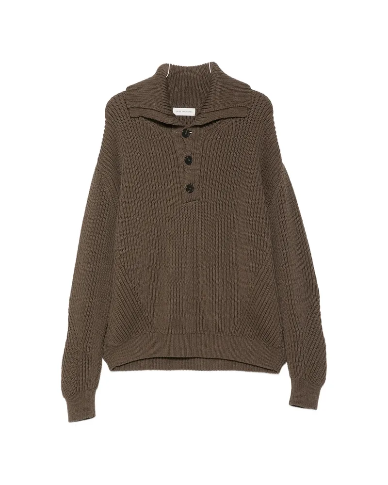 Dries van Noten Ribbed-knit Button-up Sweater Brown
