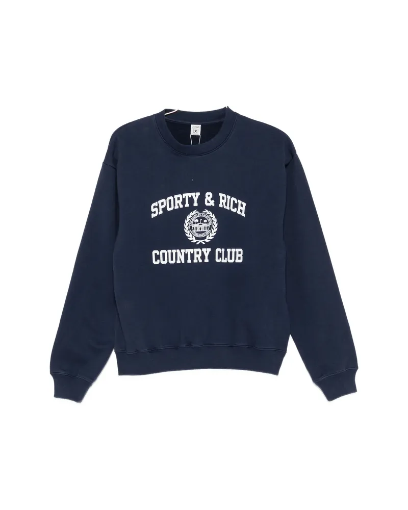 SPORTY & RICH Country Club Logo-print Sweater Blue