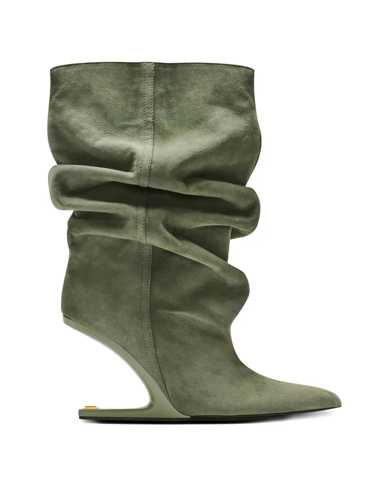 Balmain No Wedge Suede Ankle Boots Green