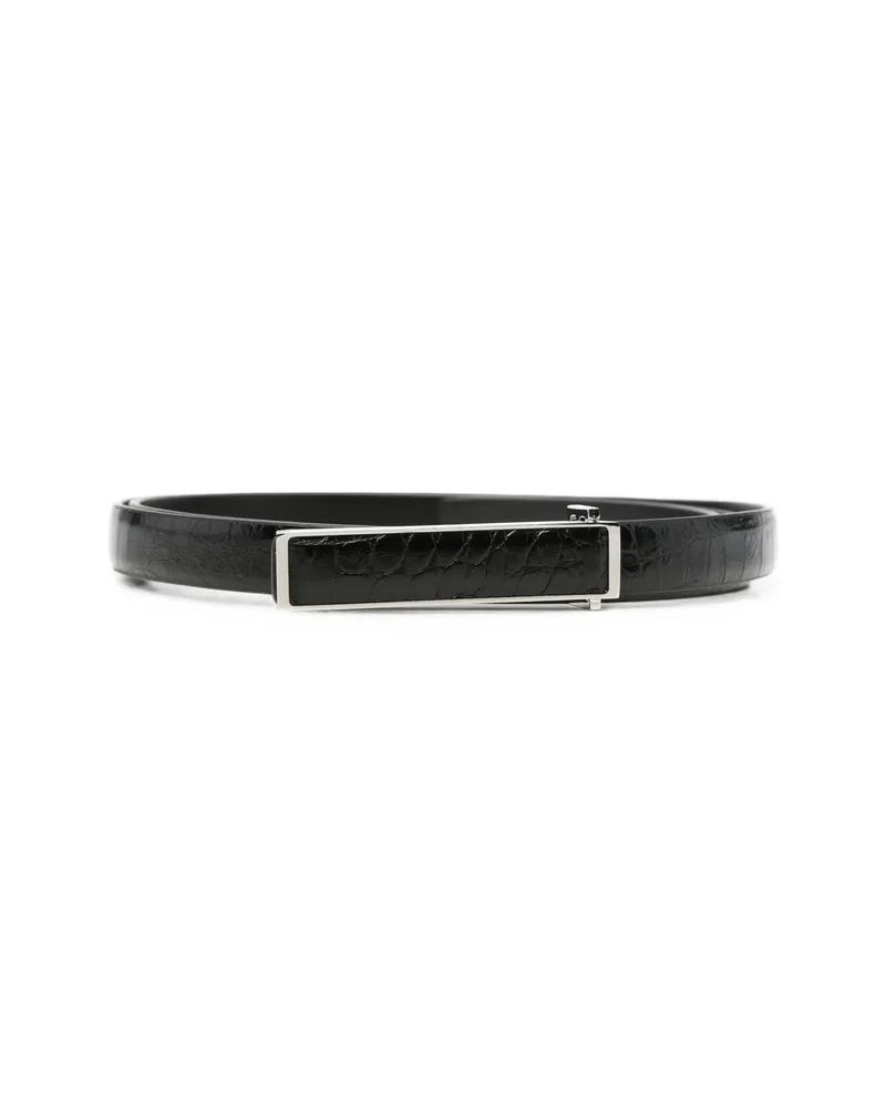 Tom Ford Crocodile-effect Plaque-buckle Belt Black