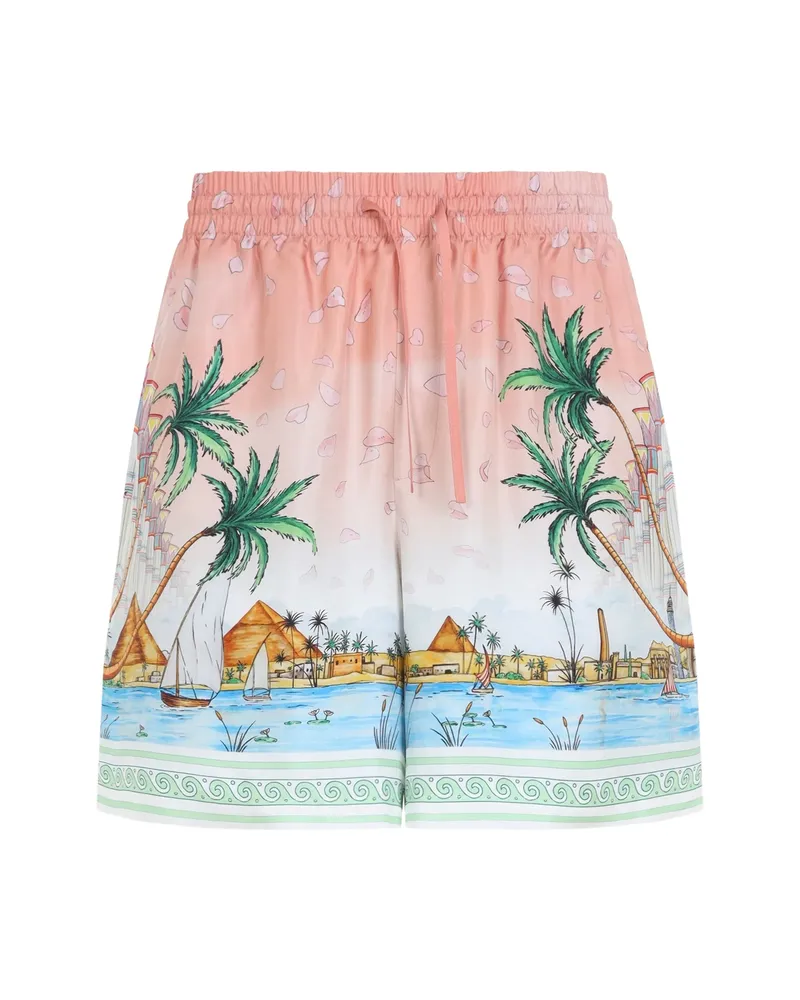 Casablanca Paris Graphic-print Silk Shorts Pink