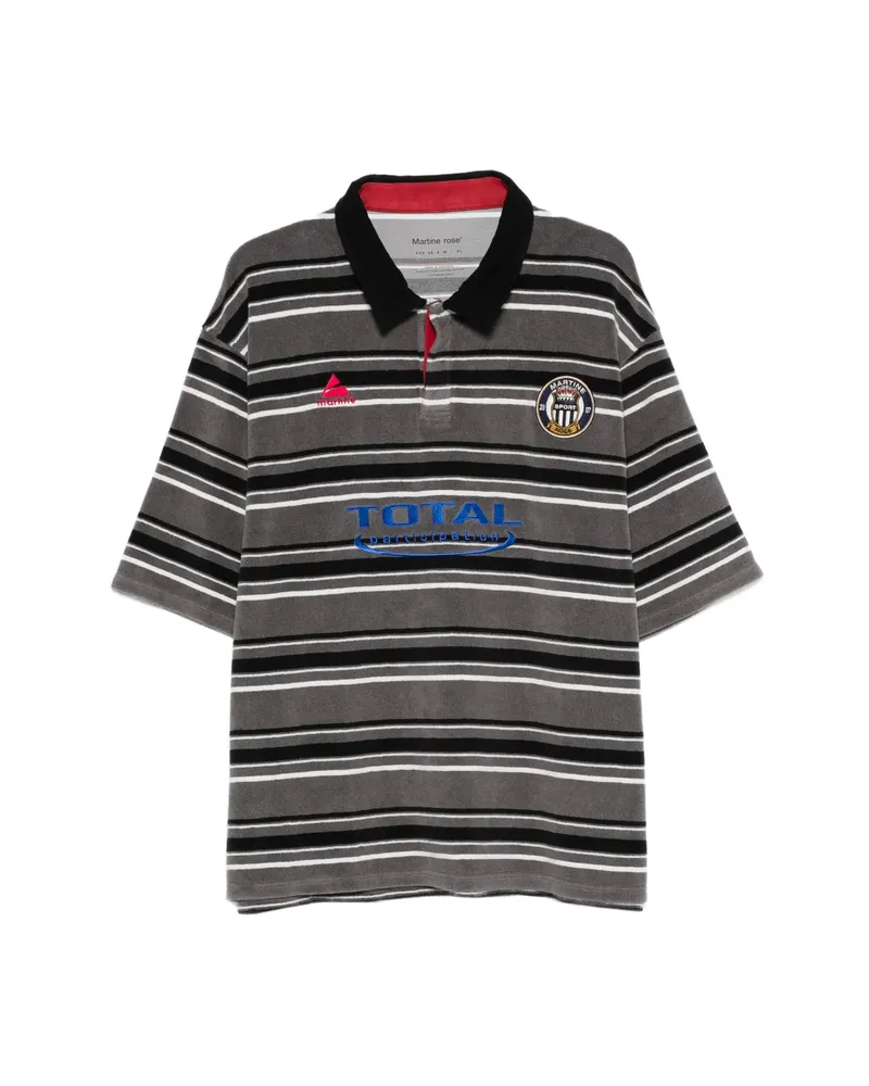 Martine Rose Striped Logo Polo Shirt Grey