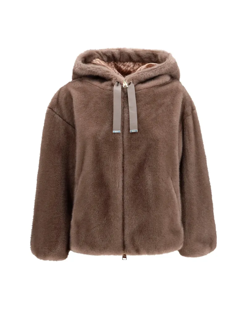 Herno Faux-fur Hooded Jacket Brown