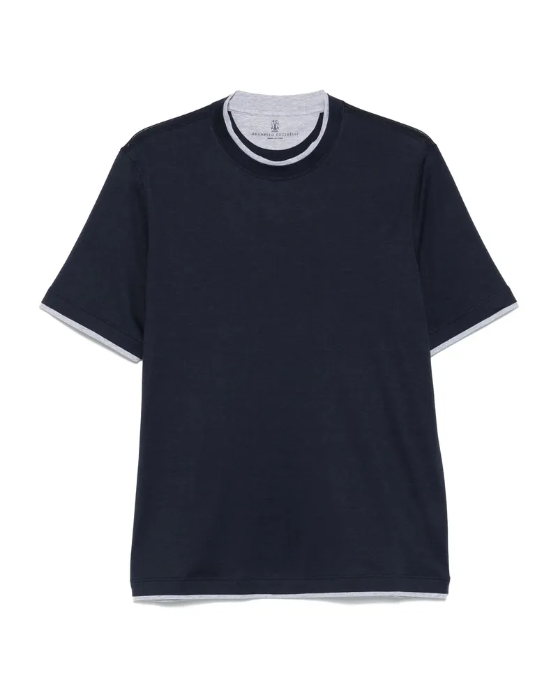 Brunello Cucinelli Layered-effect JerseyT-shirt Blue