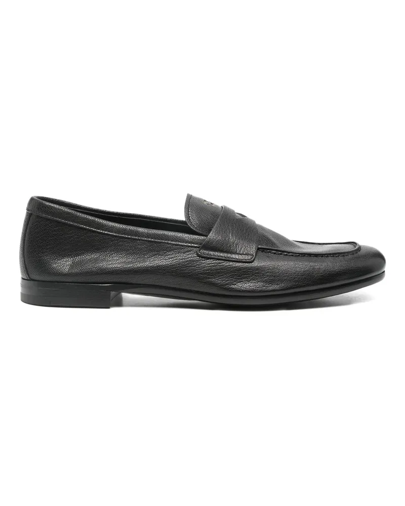 Prada Leather Band Logo Loafers Black