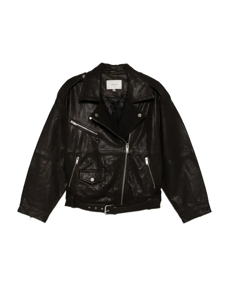 Gestuz Belted Leather Jacket Brown
