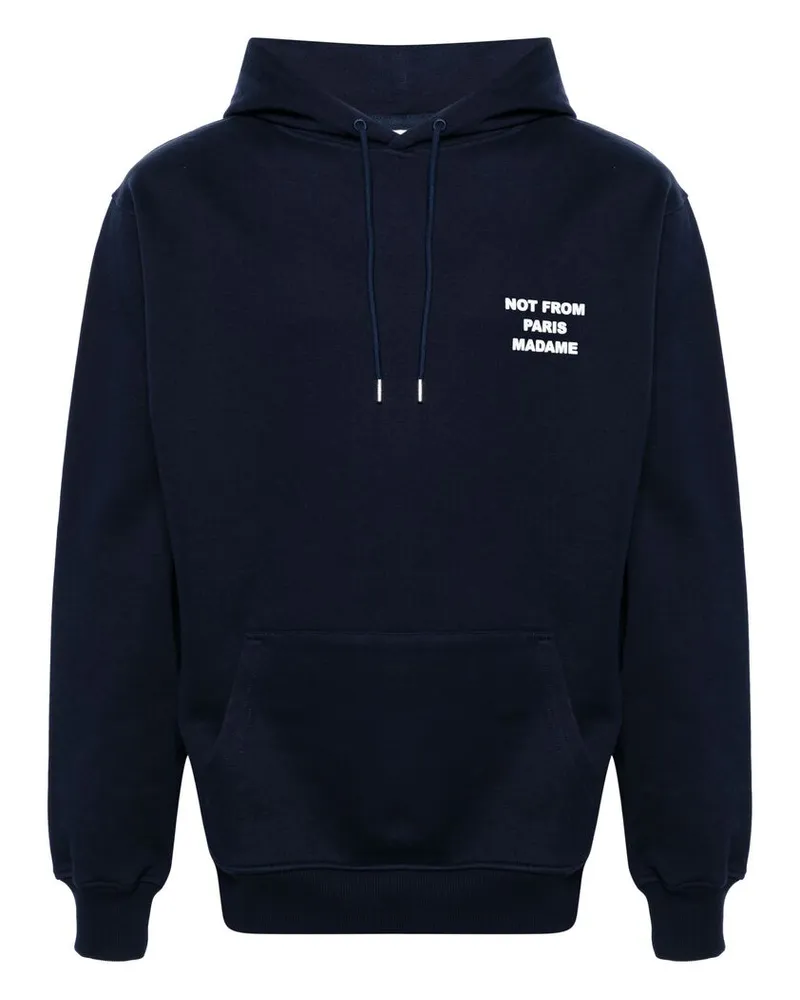 Drôle de Monsieur Slogan-print Cotton Hoodie Blue