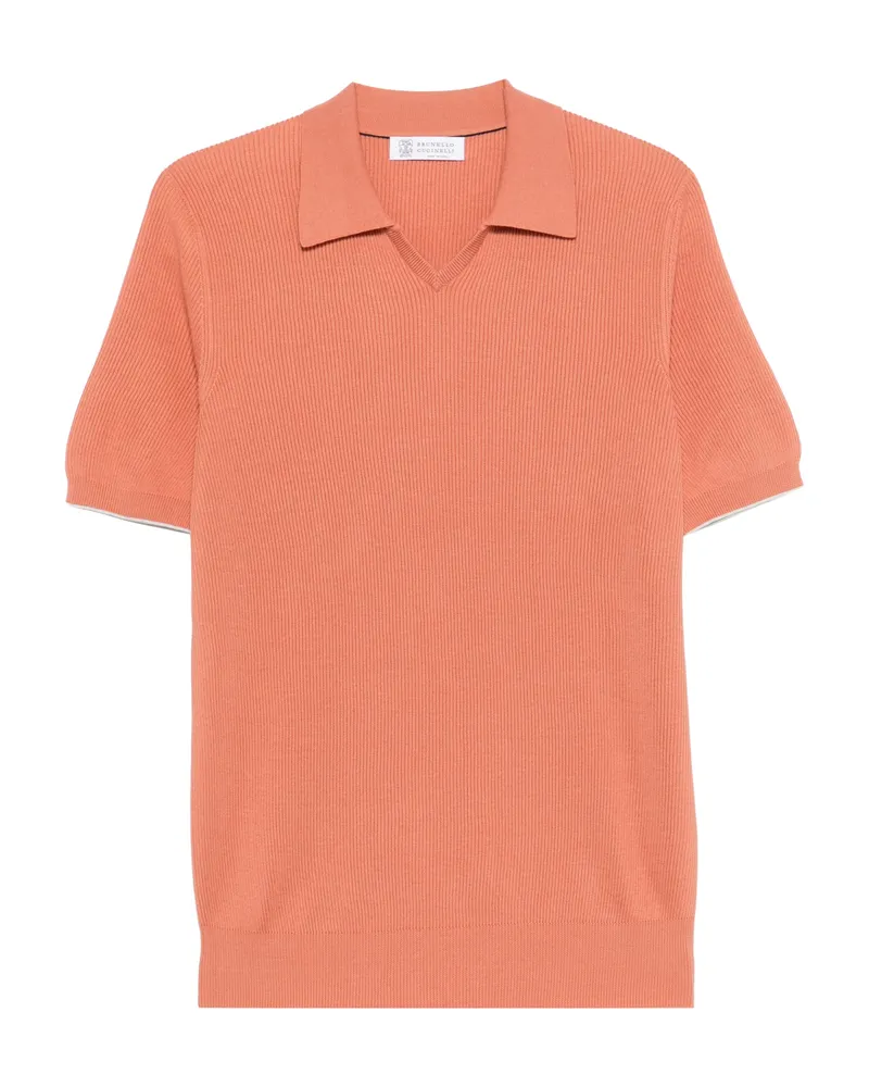 Brunello Cucinelli V-neck Ribbed T-shirt Orange