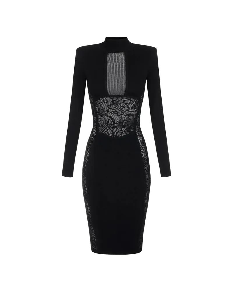 Elisabetta Franchi Lace-panelled Mesh-insert Dress Black