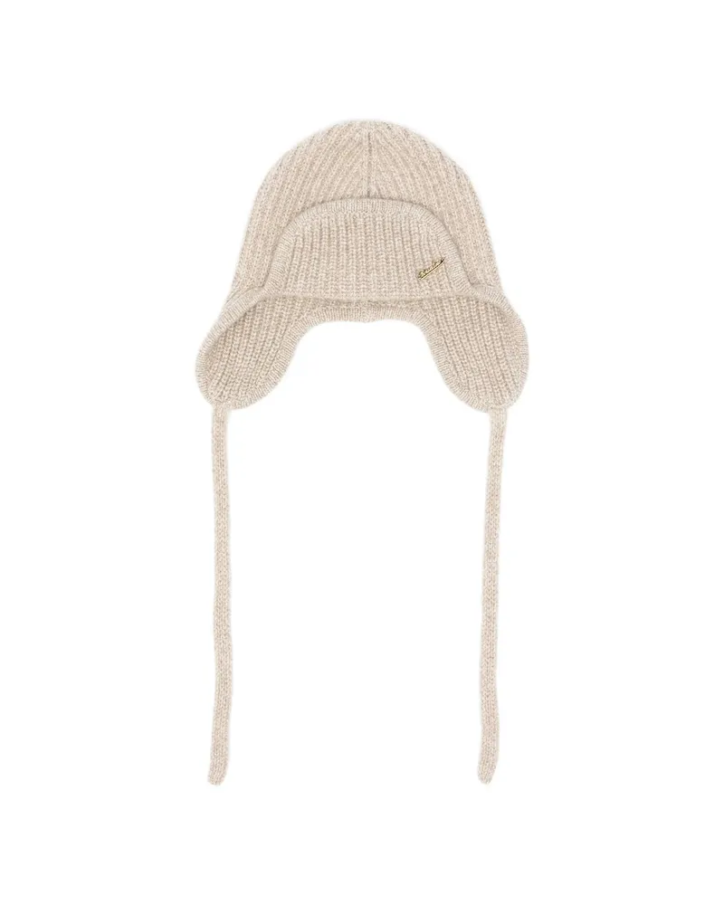 Borsalino Reinhold Ribbed Ear-flap Beanie Hat Neutrals