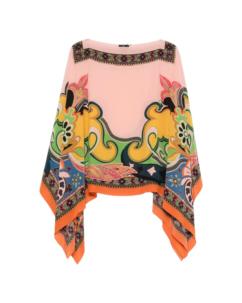 Etro Paisley-print Boat-neck Poncho Pink
