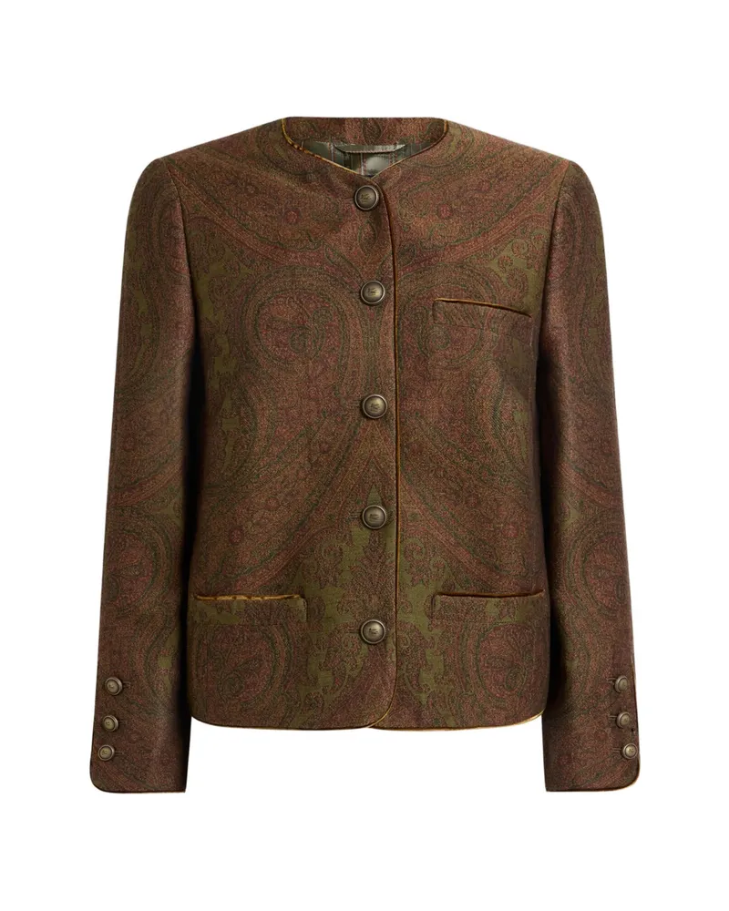 Etro Wool-blend Jacquard Jacket With Paisley Motif Brown