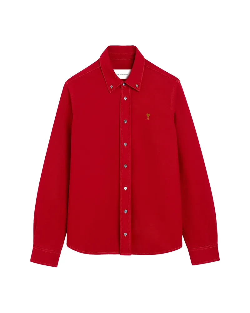 AMI Paris Cotton Shirt With Ami De Coeur Red