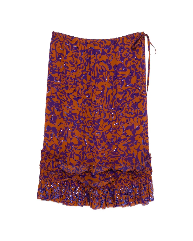 Dries van Noten Sequin-embellished Ruffled-trim Midi Skirt Orange