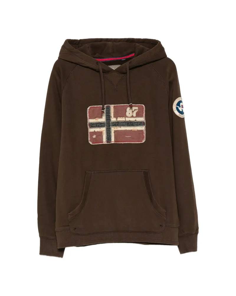 Napapijri Patchwork Logo-patch Hoodie Brown