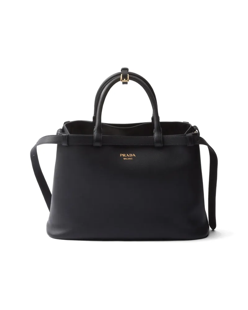 Prada Logo-plaque Leather Tote Bag Black