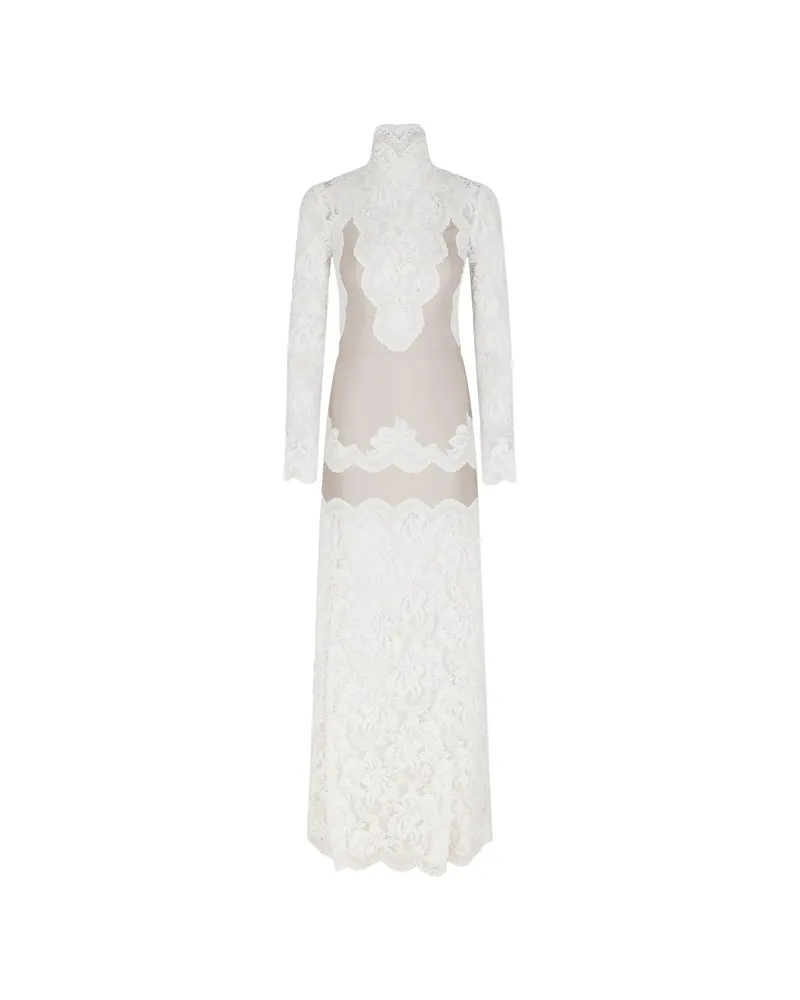 Paco Rabanne Lace-panelled Long-sleeve Maxi Dress Neutrals