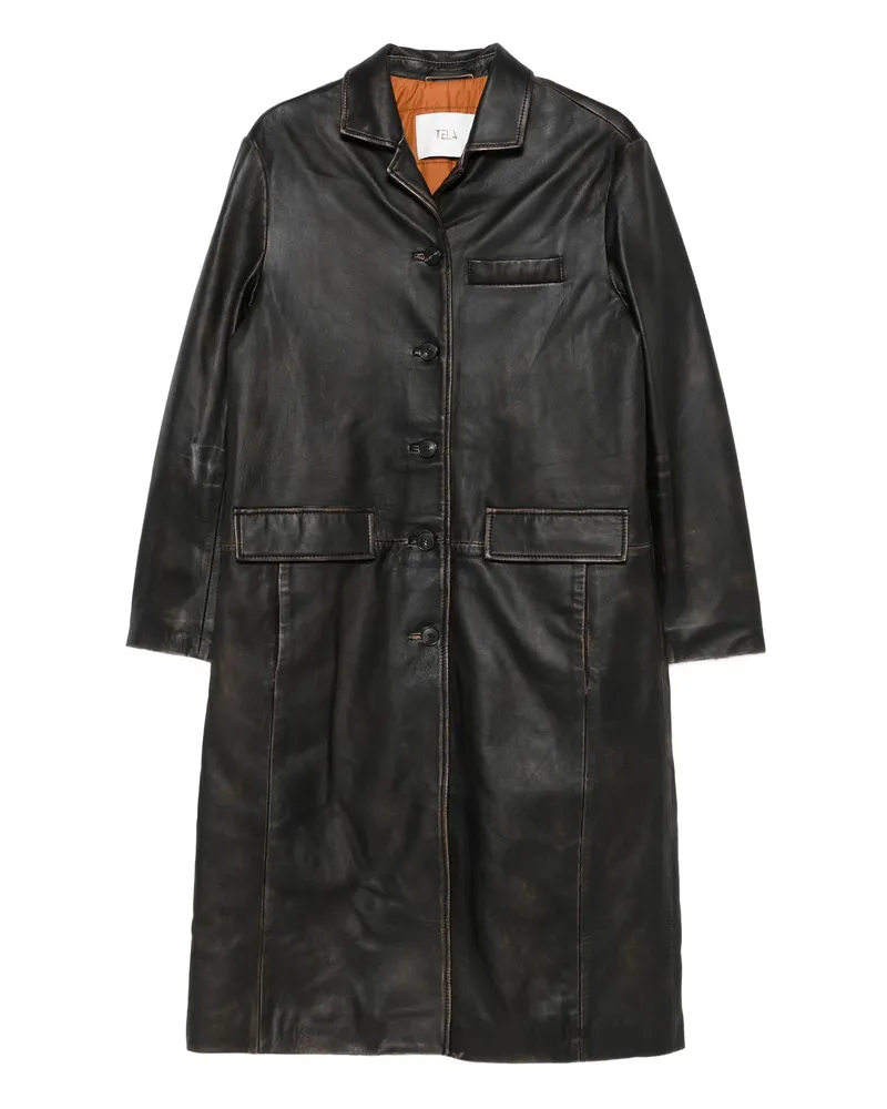 TELA Button-fastening Leather Coat Black
