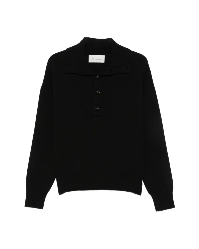 AMI Paris Button-up Sweater Black