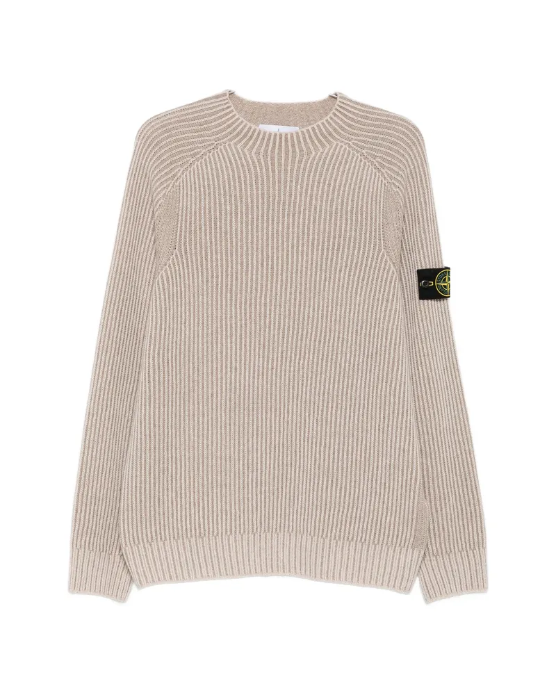 Stone Island Ribbed-knit Logo-patch Sweater Neutrals