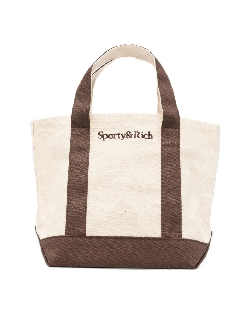 SPORTY & RICH Mini Logo-embroidered Tote Bag Neutrals