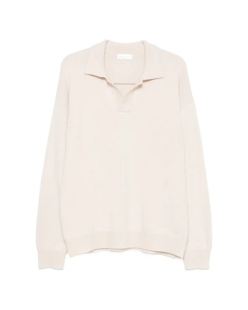 Roberto Collina Ribbed-trim Long-sleeve Polo Shirt Neutrals