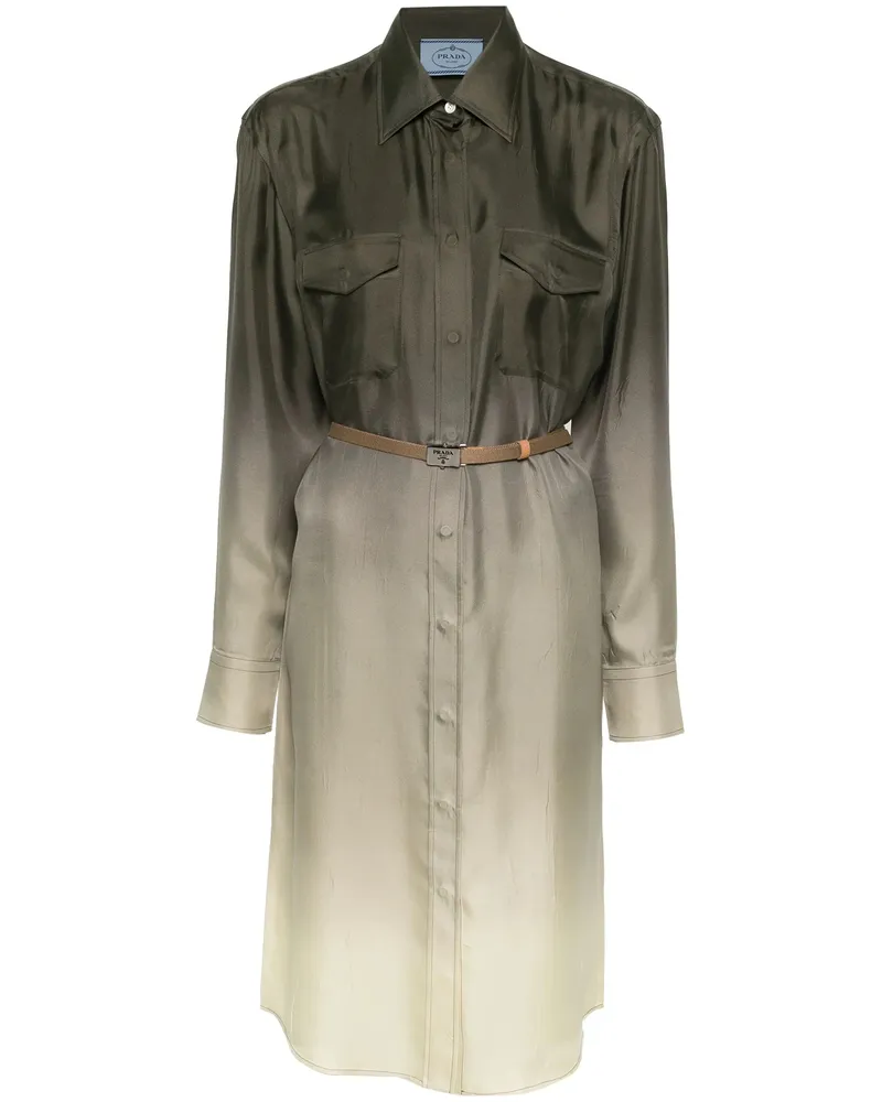Prada Gradient Silk Shirtdress Green
