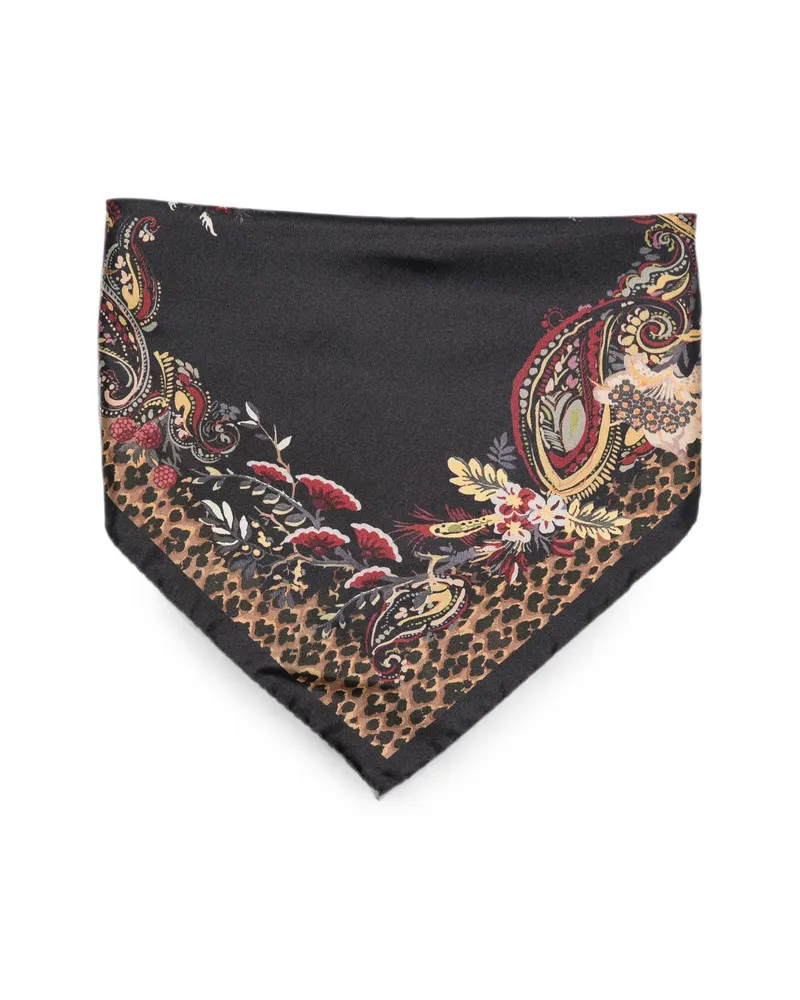 Etro Paisley Leopard-print Scarf Black