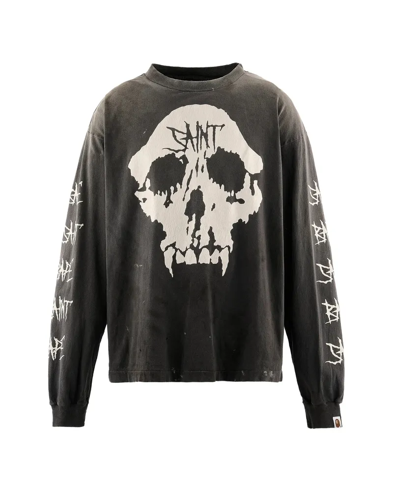 SAINT MXXXXXX X Bape Skull-print Long-sleeve T-shirt Black