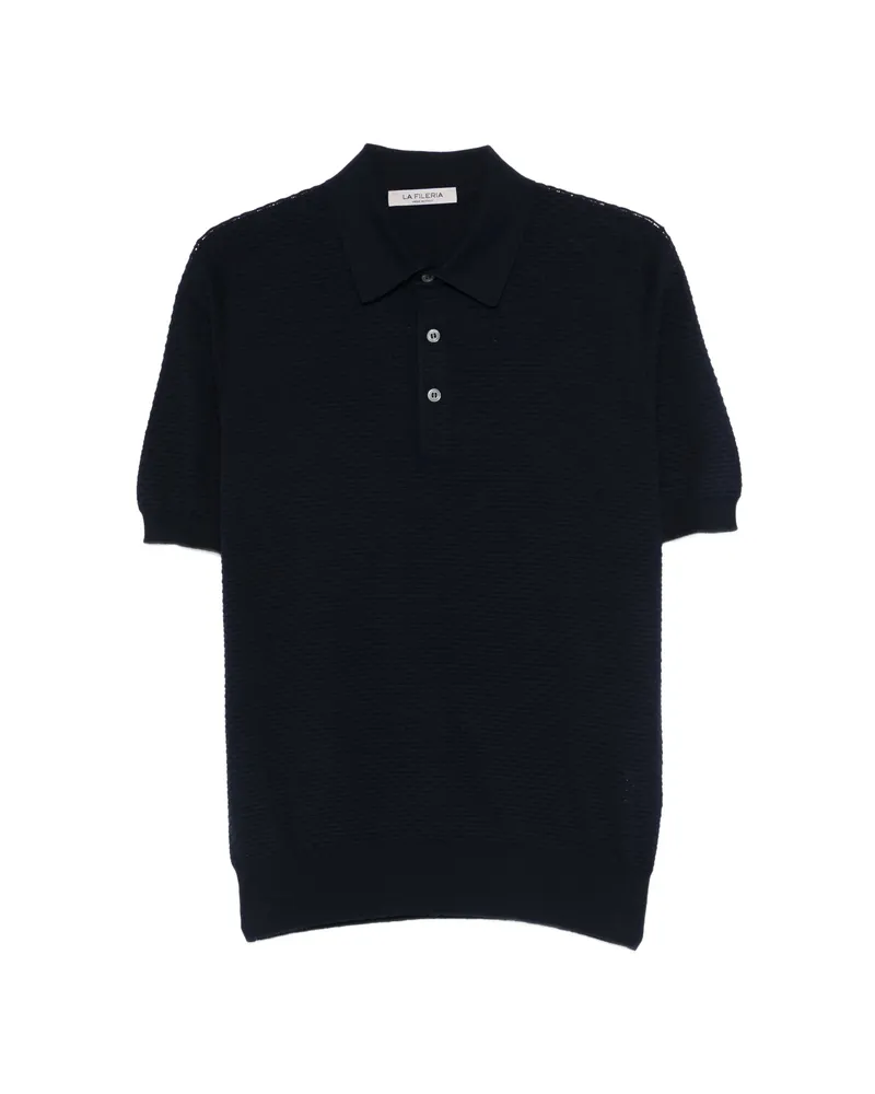 La Fileria Textured Button Polo Shirt Blue