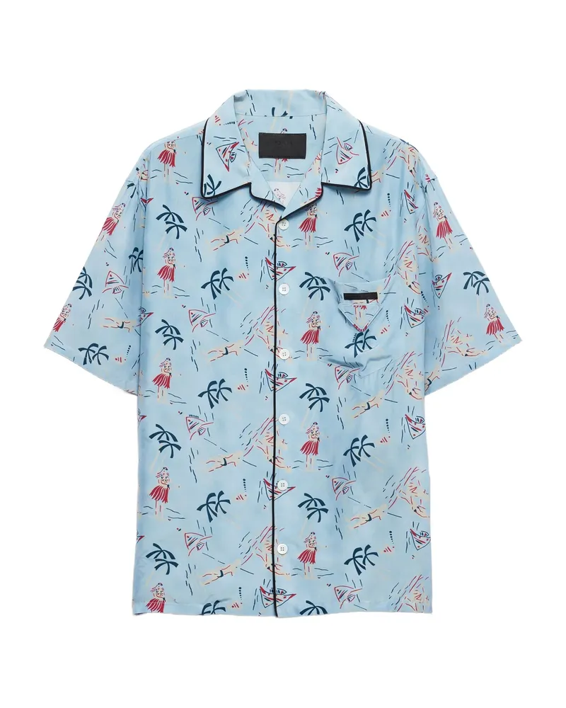 Prada Graphic-print Bowling Shirt Blue