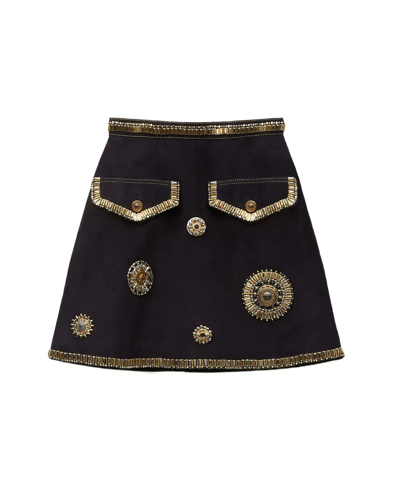 Versace Embroidered Suede Mini Skirt Black