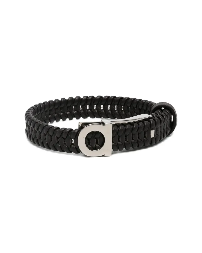 Ferragamo Gancini Braided Leather Bracelet Black