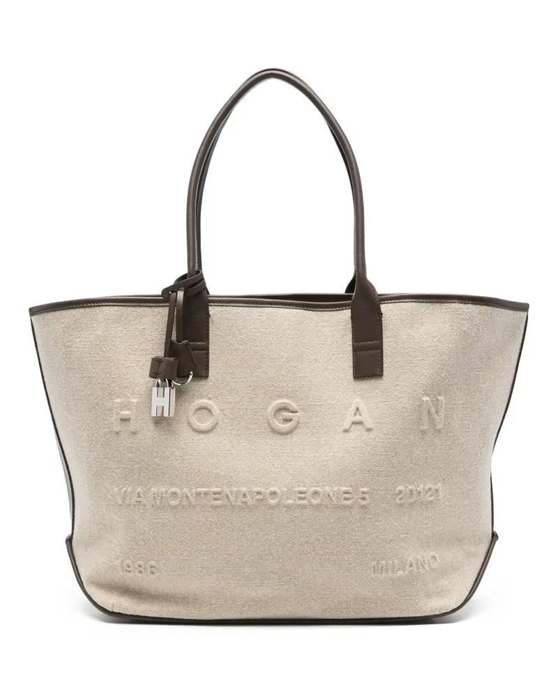 Hogan Embossed-logo Padlock Tote Bag Neutrals