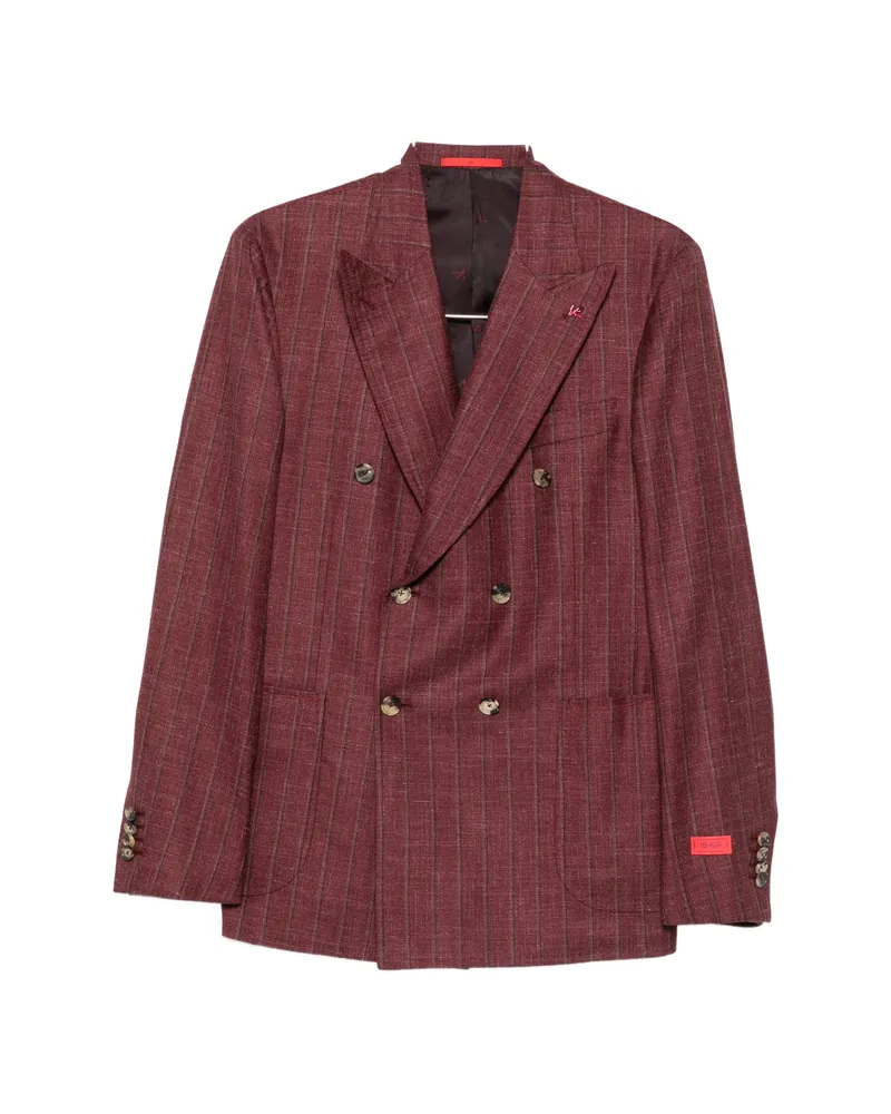 Isaia Double-breasted Pinstripe Suit Red