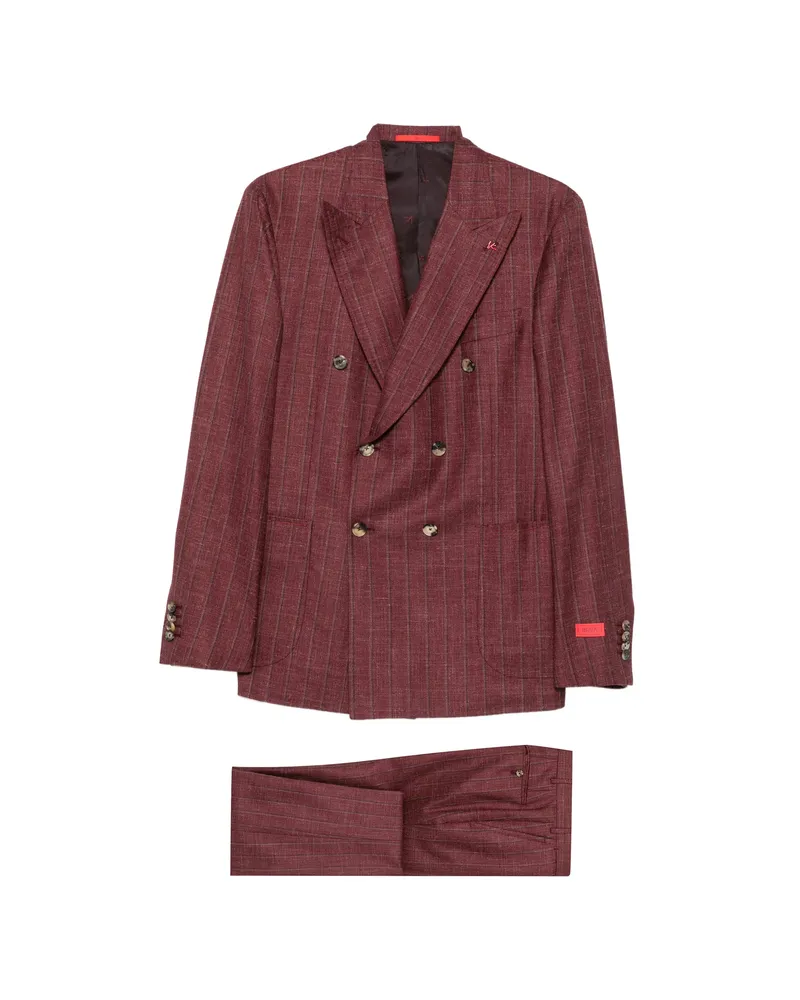 Isaia Double-breasted Pinstripe Suit Red