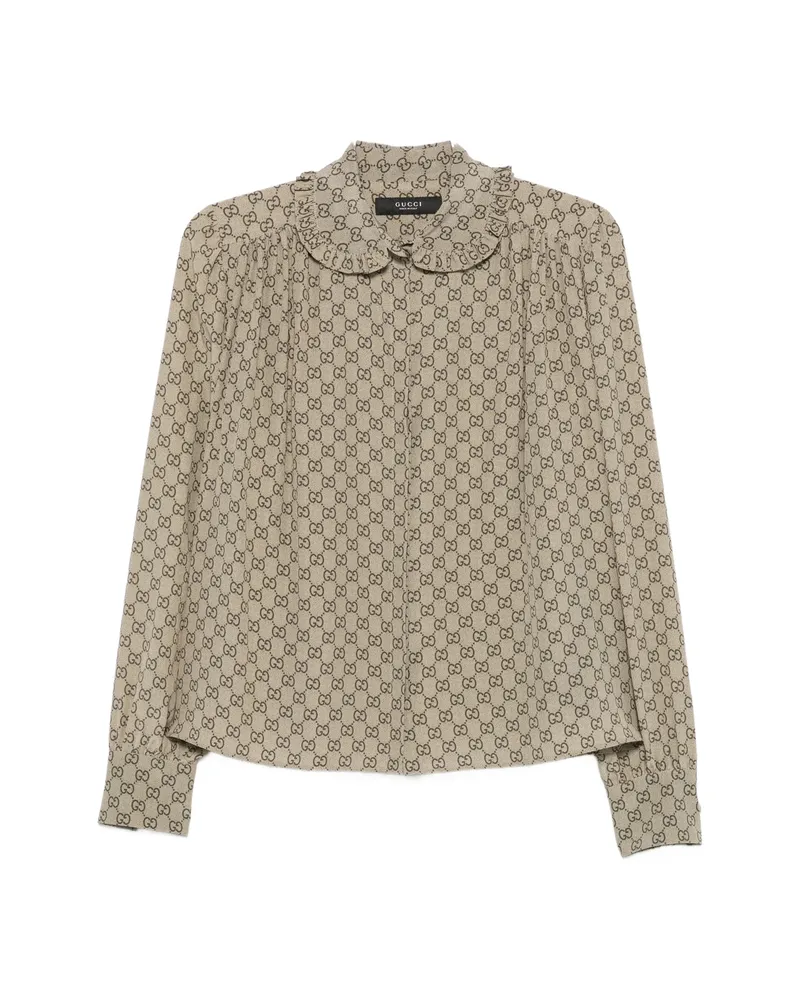 Gucci GG Supreme Ruffled Shirt Neutrals