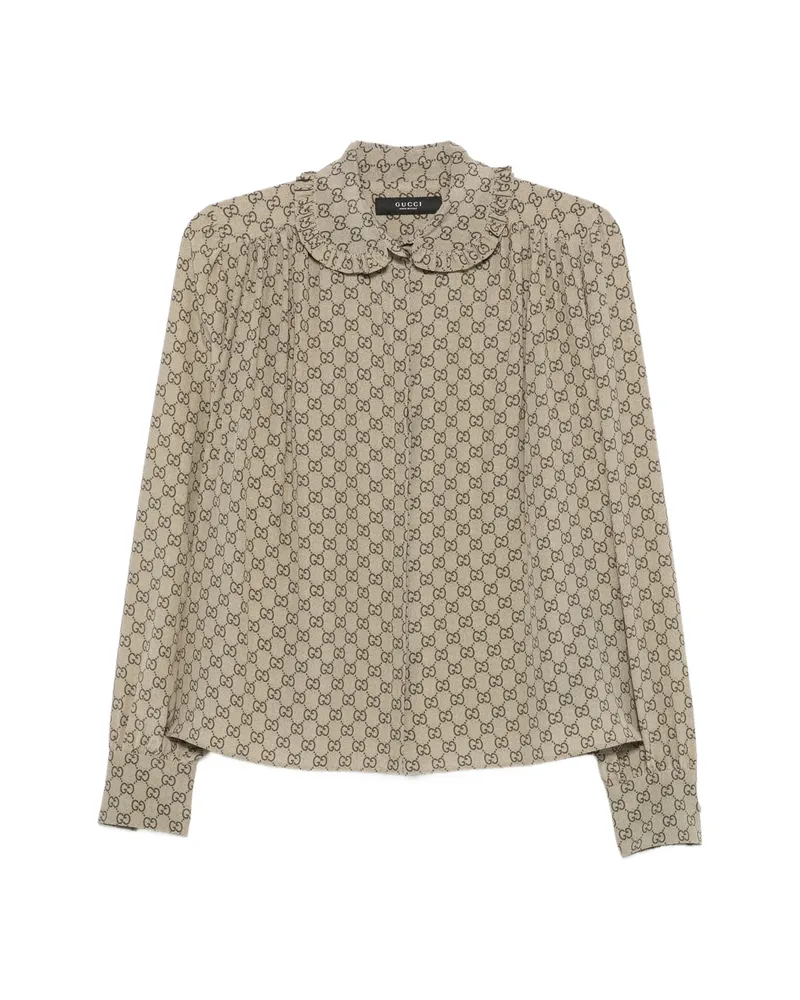 Gucci Printed Crêpe De Chine Silk Blouse Neutrals